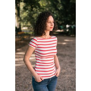 Bamboo tričko Dorothea s kr. rukávem červeno smetanový proužek Velikost: XL