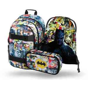 Školní batoh v setu Baagl Skate Batman Komiks - 3 díly