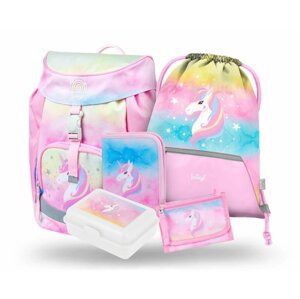 BAAGL 5 SET Airy Rainbow Unicorn: batoh, penál, sáček, peněženka, box