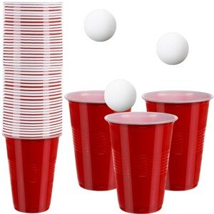 Ruhhy Hra Beer Pong s 50 červenými šálky o kapacitě 450 ml a 3 pingpongovými míčky