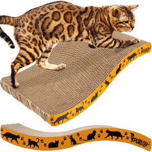 Purlov Horizontální škrabadlo pro kočky z kartonu, 22,5 x 43 x 4 cm, s catnipem