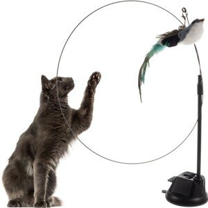 Purlov Hračka pro kočku s přísavkou, ptákem a zvonkem, materiál: kov/plast/pryž, délka tyče: 95 cm