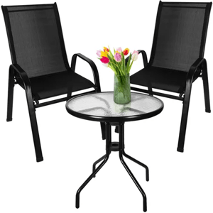 Gardlov Balkonová sestava nábytku - stůl a 2 židle, černé, práškově lakované železo, rozměry stolu: 60 x 60 x 69,5 cm