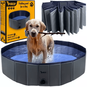 Purlov Skládací bazének pro psy 120x30 cm, modro-šedý, PVC + ABS, protiskluzové dno