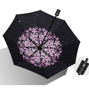 Flamenco Mystique Automatický Deštník s Květinovým Vzorem, Černý, Vinilová Tkanina, 98 cm