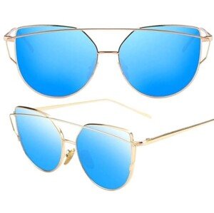 Modré Zrcadlové Brýle Glam Rock Cat Eye s UV400 Ochranou a Zlatými Obroučkami