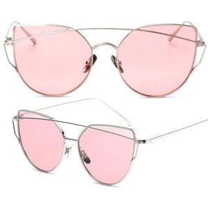 Sluneční Brýle Glam Rock Cat Eye, Stříbrný Kovový Rám, Světle Růžová Barva, UV400 Filtr Kat.3