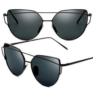 Zrcadlové sluneční brýle s kočičíma očima, černé, kovové obroučky, UV 400 cat 3 filtr
