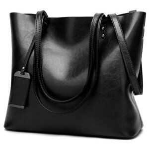 Dámská prostorná taška přes rameno XL, černá ekologická umělá kůže, 38x27.5x14 cm