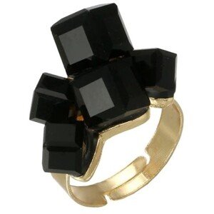 Nastavitelný starožitný prsten s černými krystaly, zlatá barva, šířka 16 mm