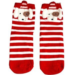 Vánoční pruhované zimní ponožky pro psy, červená a bílá barva, materiál 70% bavlna - 27% polyester - 3% elastan, velikost 34-40