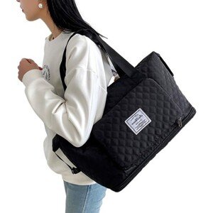 Prošívaná cestovní taška do letadla, černá, voděodolný nylon, 42x28 cm