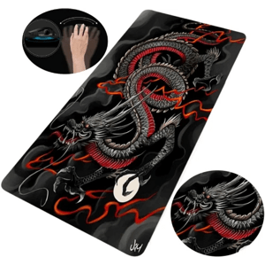 XXL Herní Podložka pod Myš s Drakem, 90x40 cm, Guma + Syntetická Vlákna, Voděodolná