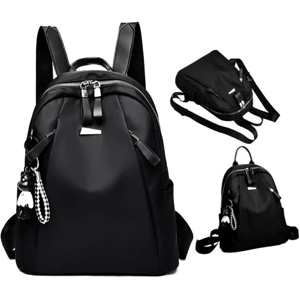 Dámský městský batoh, nepromokavá syntetika, černý, 32x35x13 cm s kroužky na klíče