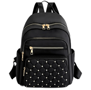 Dámský prošívaný batoh, černý, nepromokavý nylon, 32x27x12 cm