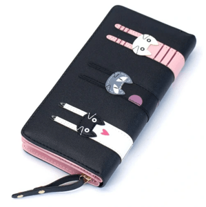 Camerazar Dámská peněženka praktický dekorativní kočičí vzor velká kožená černá