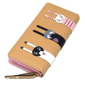 Camerazar Dámská peněženka praktický dekorativní kočičí vzor velká kožená béžová