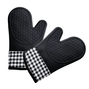 Camerazar Silikonové kuchyňské rukavice s bavlněnými manžetami, černé, 29 x 18,5 x 16 cm